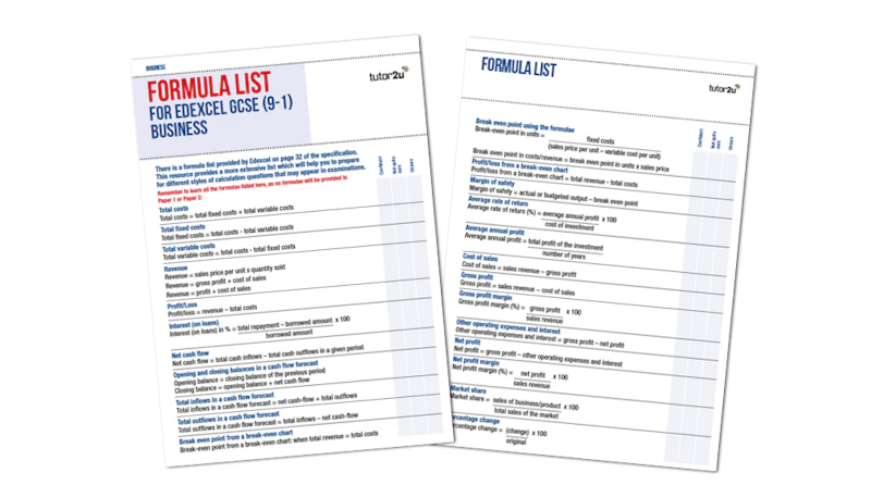 Using Formulae Example For Gcse Formulae List for Edexcel GCSE Business | Reference Library | Business ...