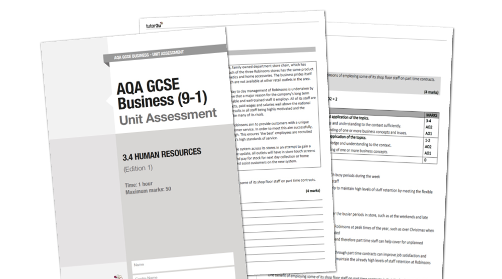 3.4 Human Resources Unit Assessment (Vol 1) For AQA GCSE (9-1) Business ...