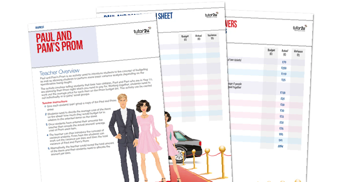 Paul & Pam's Prom (Budgeting & Variance Analysis) | Shop | tutor2u