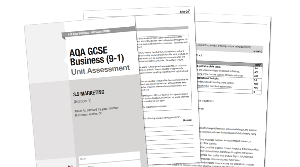 3.5 Marketing Unit Assessment (Vol 1) For AQA GCSE (9-1) Business ...