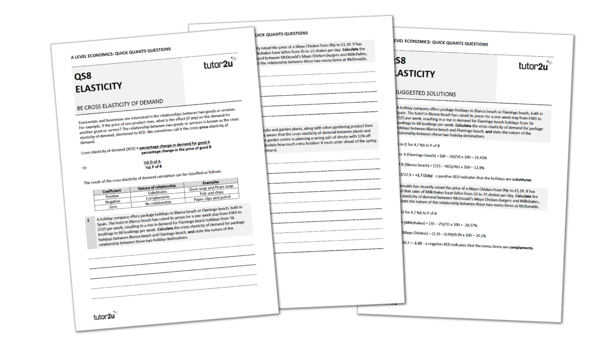 Elasticity (QS8) Quick Quants | A-Level Economics Worksheets | Shop ...