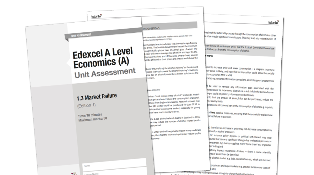 Theme 1.3 (Market Failure) Unit Assessment for Edexcel A-Level Economics  (A) | Shop | Economics | tutor2u