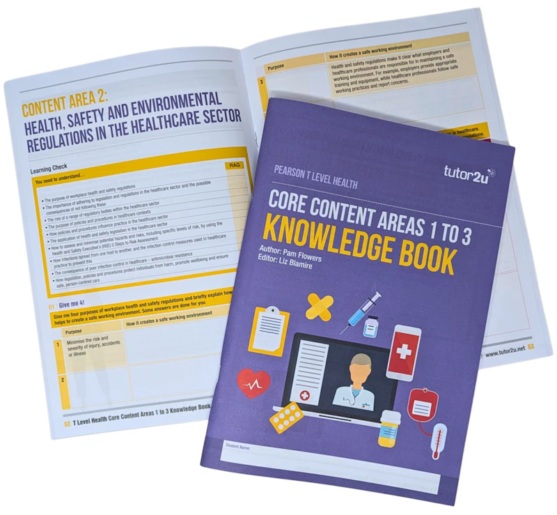 Library Book Care Examples Core Content Area 1 To 3 Knowledge Book for Pearson T Level Health ...