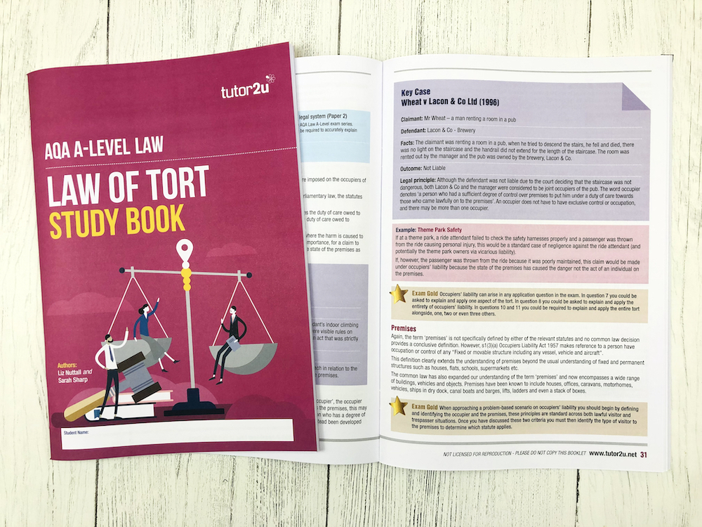 Law Of Tort Study Book For AQA A-Level Law | Shop | Tutor2u