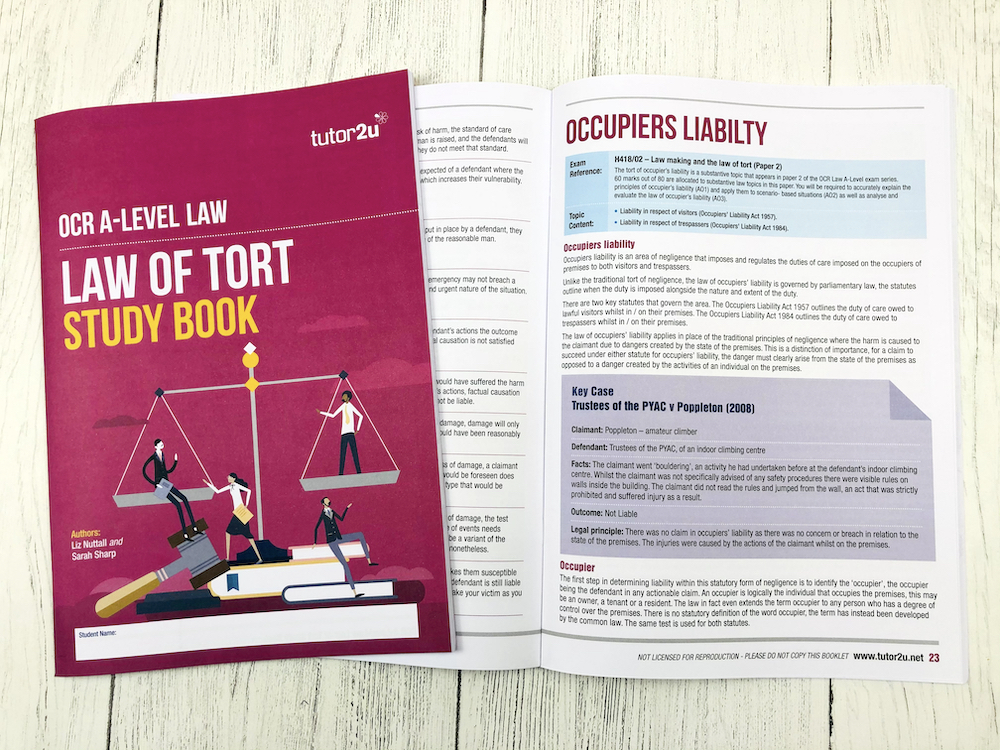 Law Of Tort Study Book For OCR A-Level Law | Shop | Tutor2u