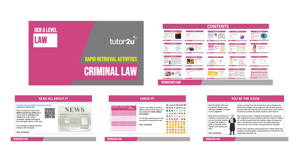 Criminal Law Knowledge Retrieval Activities (Pack A) For OCR A-Level ...