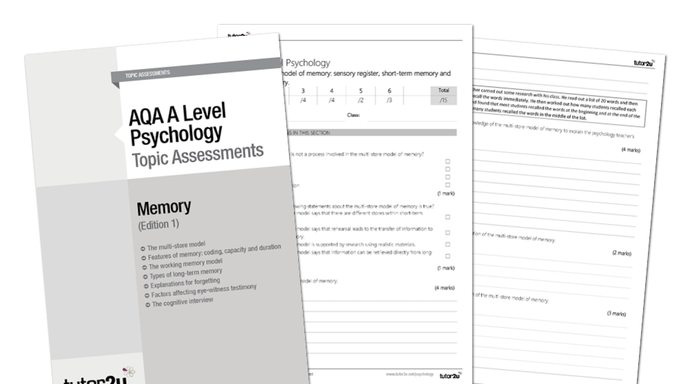 Memory Topic Assessments for AQA ALevel Psychology Shop Psychology tutor2u