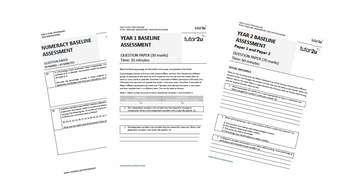 Baseline Assessments for AQA A-Level Psychology for teaching from 2025 ...