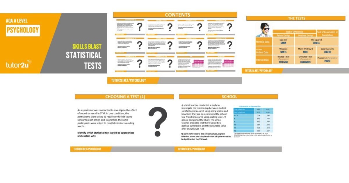 Statistical Tests Skills Blast Activities for AQA A-Level Psychology ...