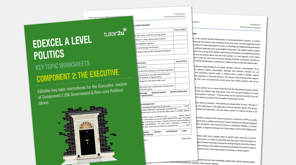 Component 2 “Executive” Topic Worksheets for Edexcel A-Level Politics ...