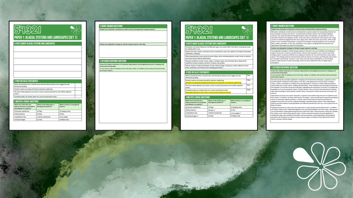 54321 Recap Worksheets For Aqa A Level Geography Paper 1 Glacial