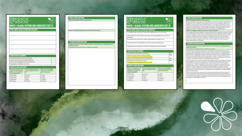 54321 Recap Worksheets For Aqa A Level Geography Paper 1 Glacial