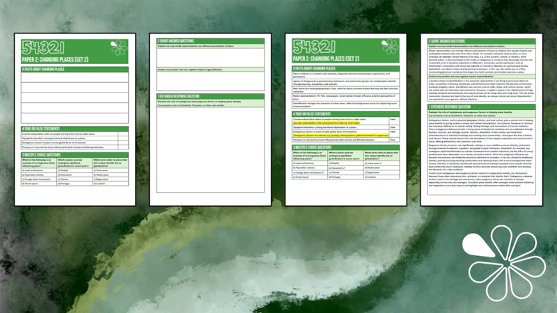 54321 Recap Worksheets for AQA A-Level Geography (Paper 2) - Changing ...
