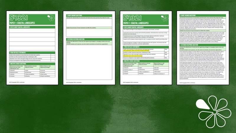 54321 Recap Worksheet for AQA GCSE Geography (Paper 1) - Coastal ...