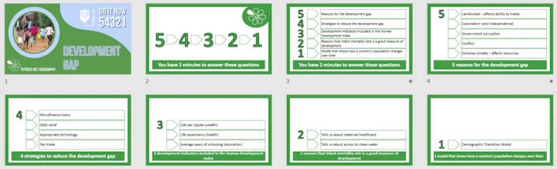 Development Gp 54321 'Do it now' activity for GCSE Geography: The Development Gap ...
