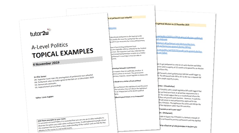 Topical Examples - 4 November 2019 | Reference Library | Politics | tutor2u