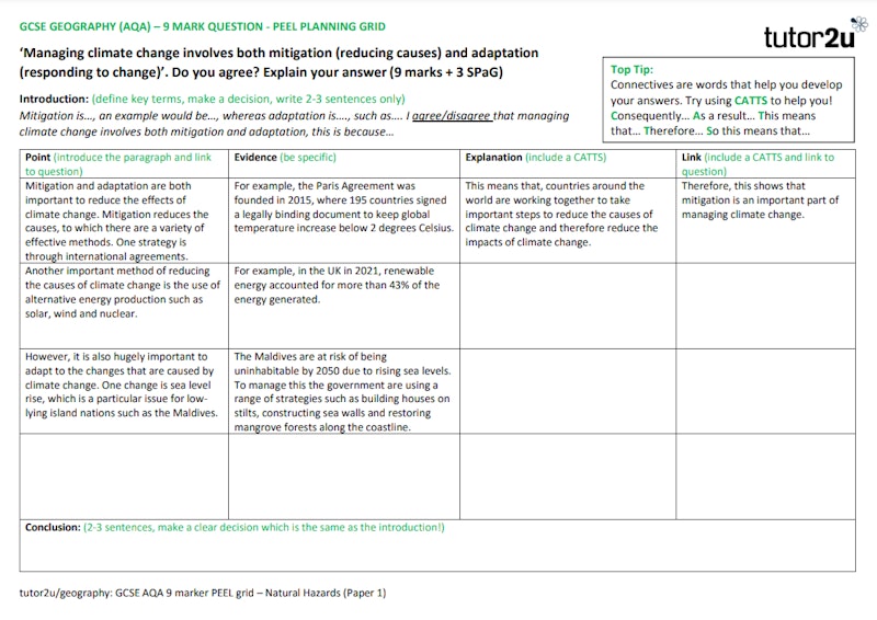 PEEL 9 Mark Question Planning Grid | AQA GCSE Geography | Paper 1: The ...