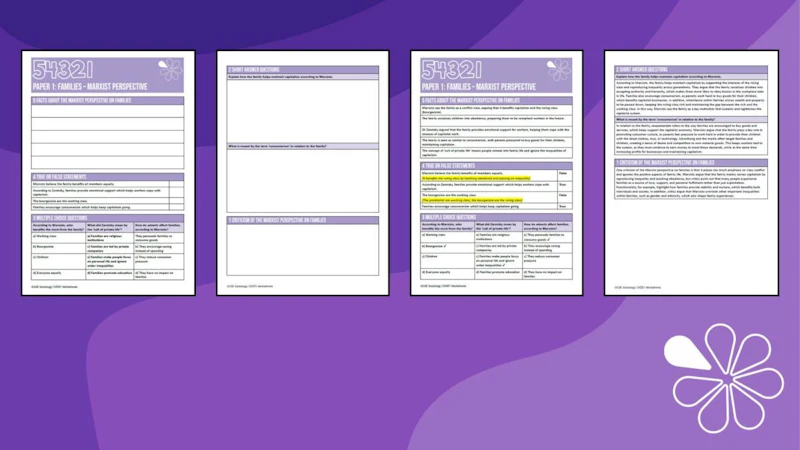 54321 Recap Worksheet for GCSE Sociology (Paper 1) - The Marxist