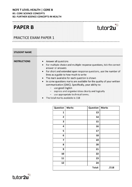 Core B1: Core Science Concepts Knowledge Book For NCFE T Level Health ...