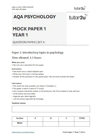 Psychology Mock Paper Year 1 Set A Cover