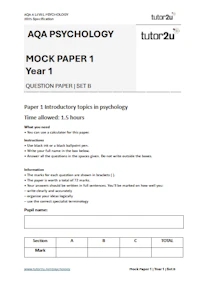 Psychology Mock Paper Year 1 Set B Cover