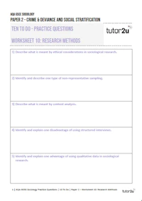 AQA GCSE Sociology Ten to Do Paper 2 cover