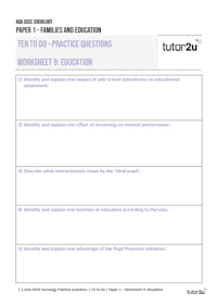 GCSE Sociology Ten to Do Paper 1 Cover