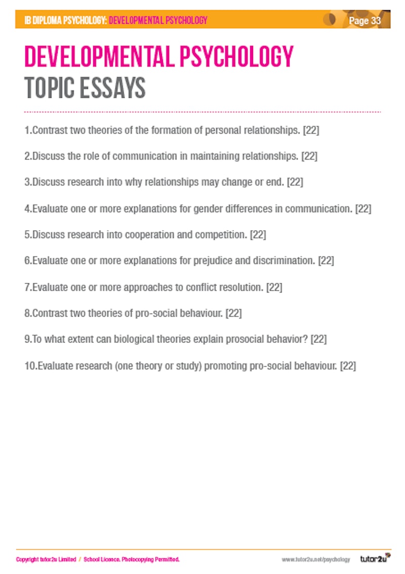 Developmental Psychology: IB Diploma Psychology Topic Essays | Shop ...